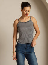 [Black Stripe] SilkSilky Spaghetti Strap Square Neck Camisole Top 004