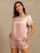 [Peach Skin] SilkSilky  Short Sleeve Round Neck Women's Pajamas 001