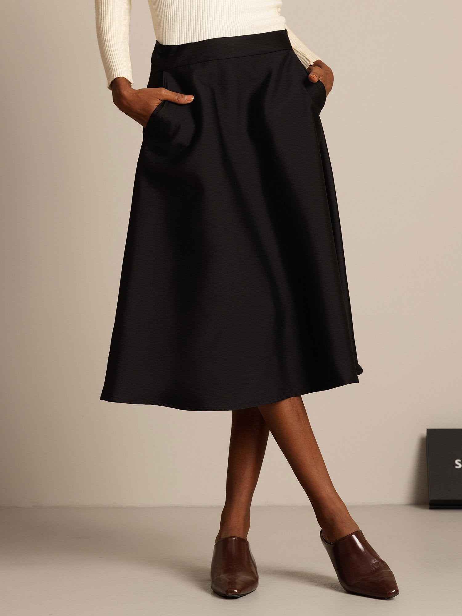 [Black] SilkSilky  32Momme Silk Skirt 001,