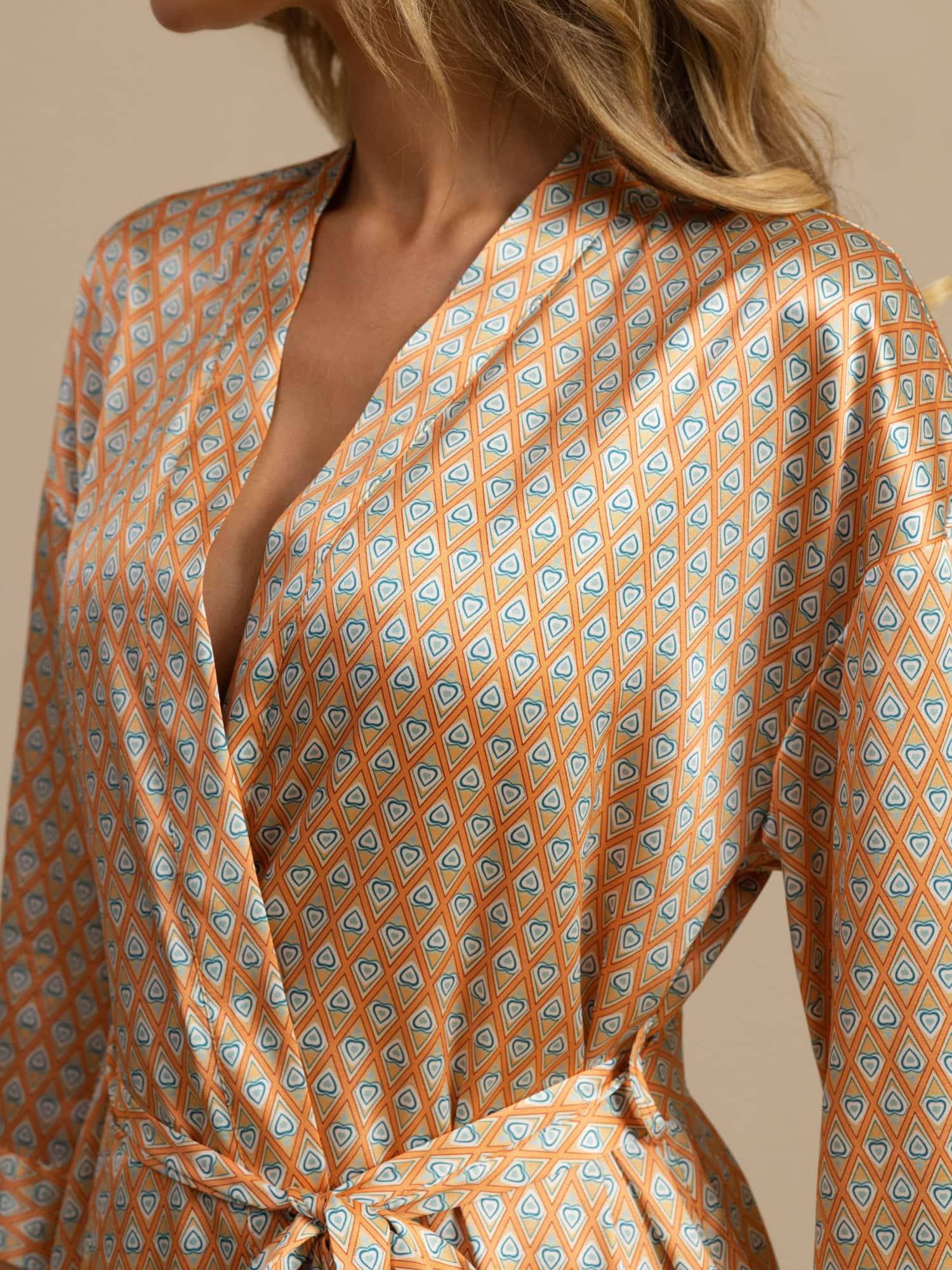 [Yellow Heart Geo] SilkSilky  3/4 Sleeve Women's Robe 005