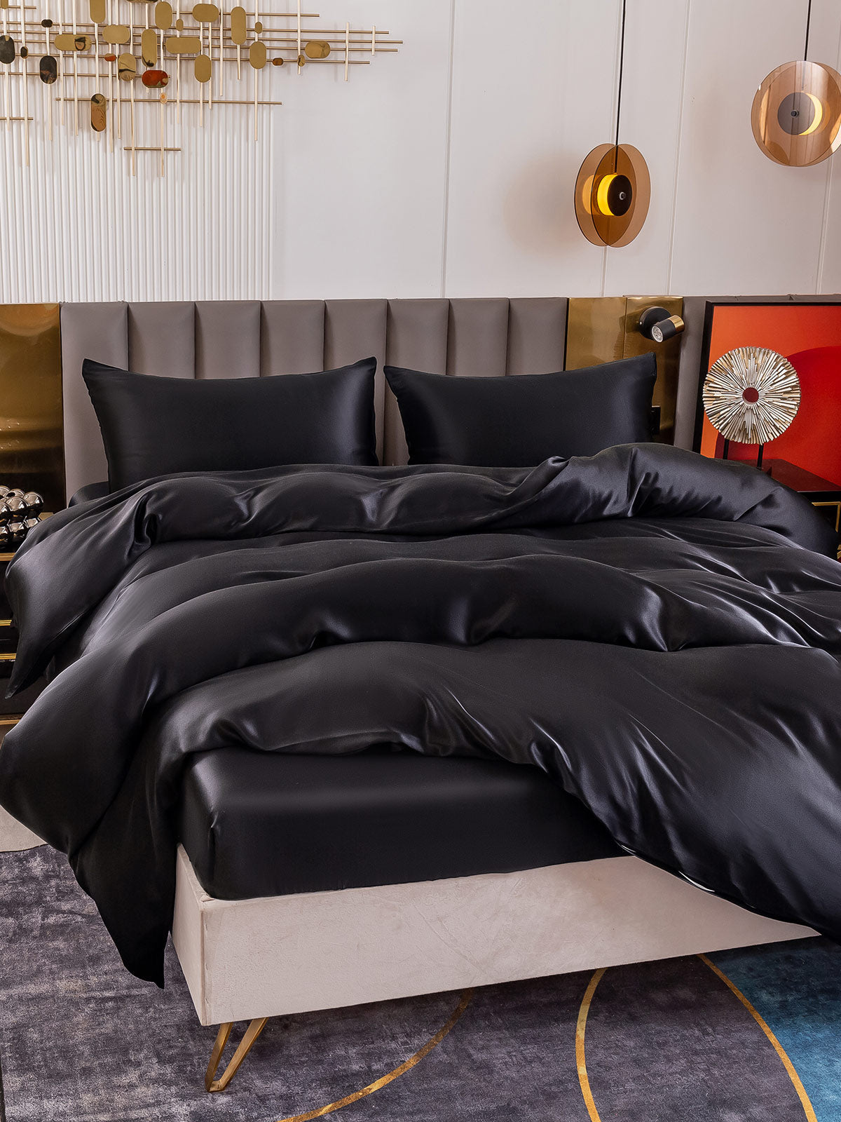 SilkSilky US 19Momme Pure Silk Bedding Set Black 003