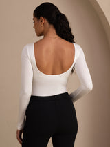 [White] SilkSilky Long Sleeve U Neck Women's T-Shirt 002