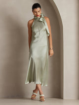 [Light Green] SilkSilky  Sleeveless Tie Neck Dress 007