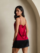 [Wine] SilkSilky  19Momme Stretch Silk Charmeuse Spaghetti Strap Scoop Neck Camisole Top 002