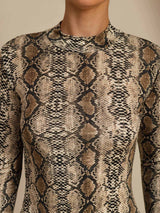 [Snakeskin] SilkSilky 100% Silk Jersey Long Sleeve Mock Neck Women's T-Shirt 006