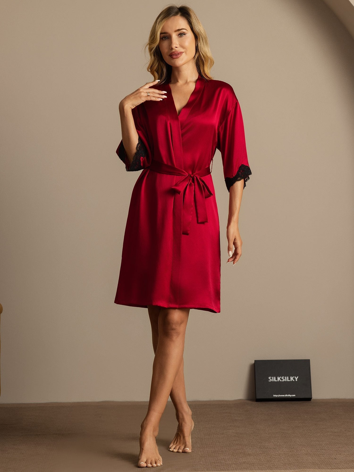 [Wine] SilkSilky Pure Silk Womens Robe 003