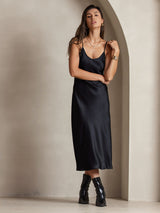 [Black] SilkSilky  Spaghetti Strap V Neck Dress 005
