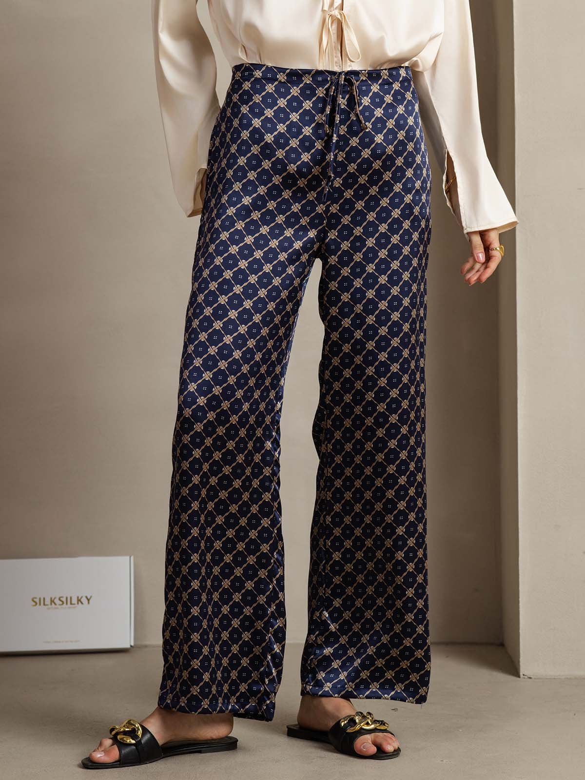 [Navy Chain] SilkSilky  19Momme Silk Womens Pants 001