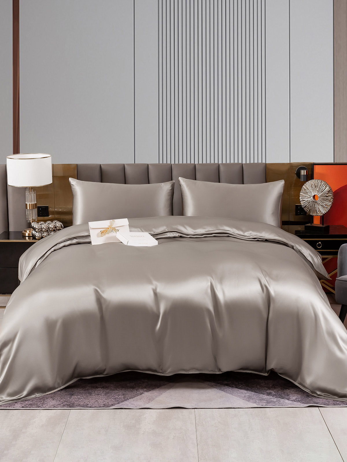 SilkSilky US 22Momme Pure Silk Bedding Set Gray 001