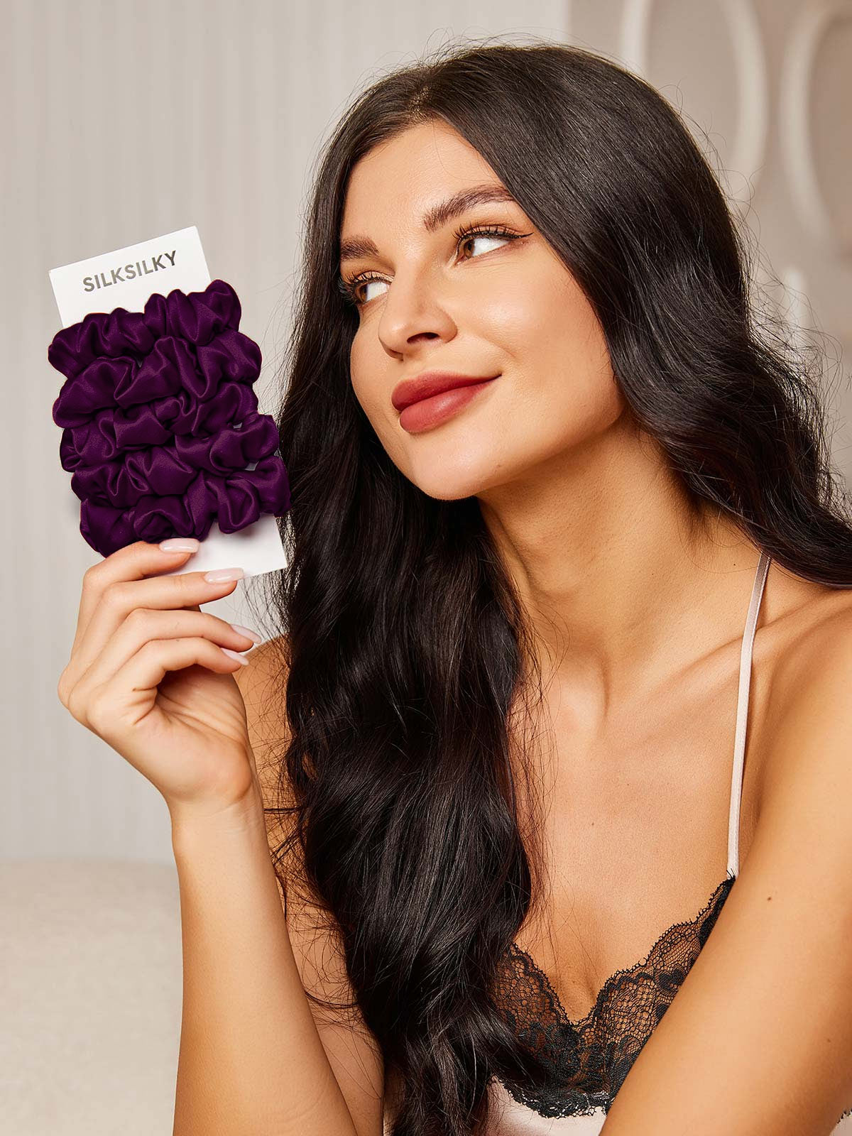 [Deep Purple] SilkSilky  19Momme Pure Silk Scrunchie 001