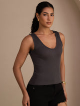 [Gray] SilkSilky Sleeveless Deep V Neck Camisole Top 004