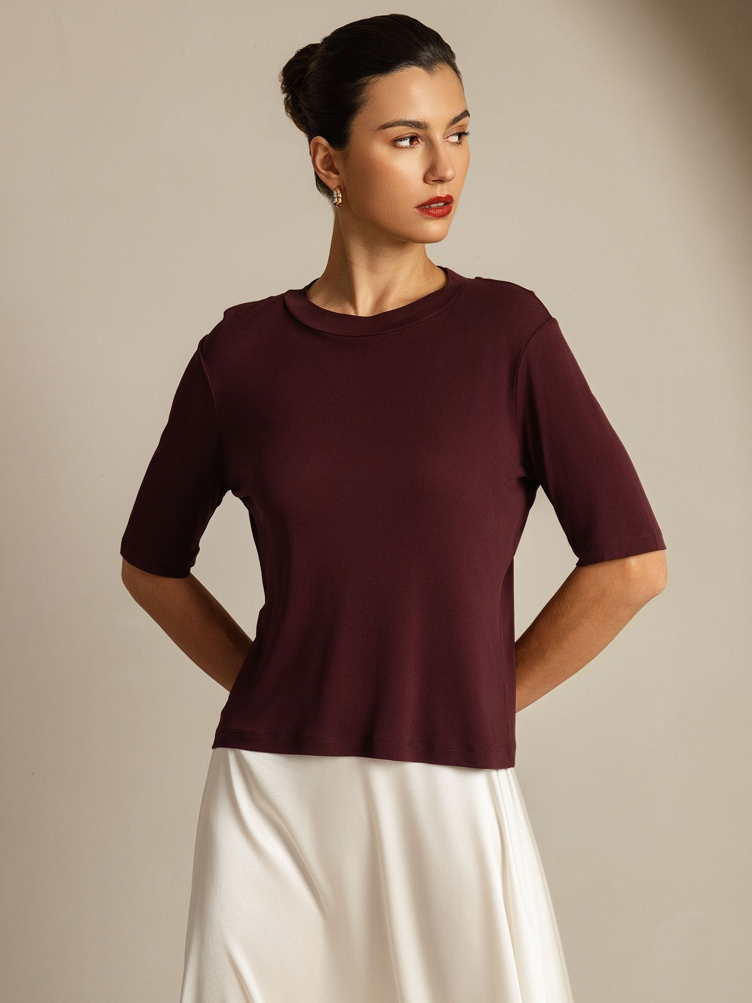 [Windsor Wine] SilkSilky  Pure Silk Round Neck Women's T-Shirt 001