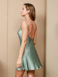 SilkSilky US Pure Silk Sleeveless V Neck Nightgown MintGreen 001