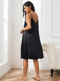 SilkSilky US Pure Silk Sleeveless V Neck Nightgown Black 002