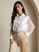 [White] SilkSilky  Long Sleeve Lapel Collar Women's Shirt 001