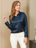 SilkSilky US Silk Blend Long Sleeve Collar Women's Shirt DarkBlue 001