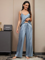 [Grayish Blue] SilkSilky  Spaghetti Strap V Neck Camisole Set 003