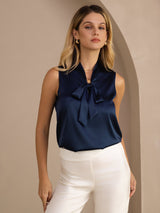 [Dark Blue] SilkSilky Sleeveless Tie Neck Camisole Top 005