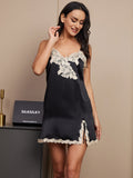 SilkSilky US Pure Silk Sleeveless V Neck Nightgown Black 003