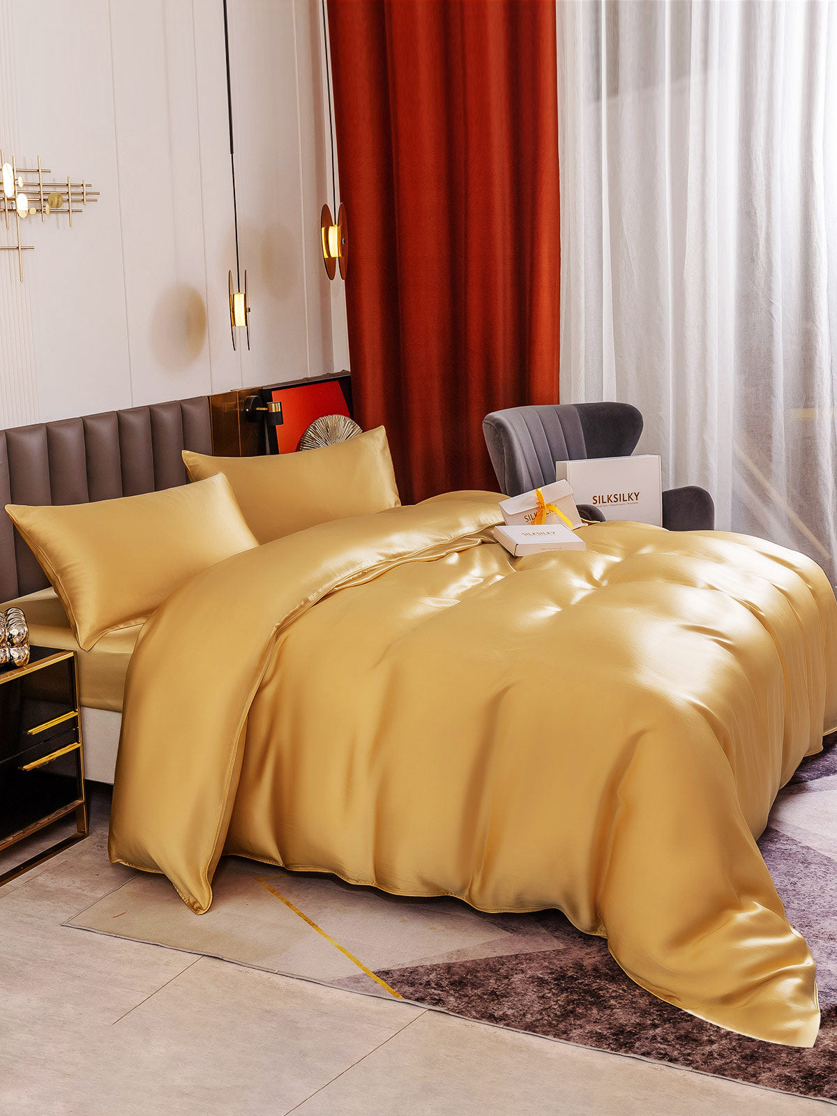 SilkSilky US 19Momme Pure Silk Bedding Set Champagne 005