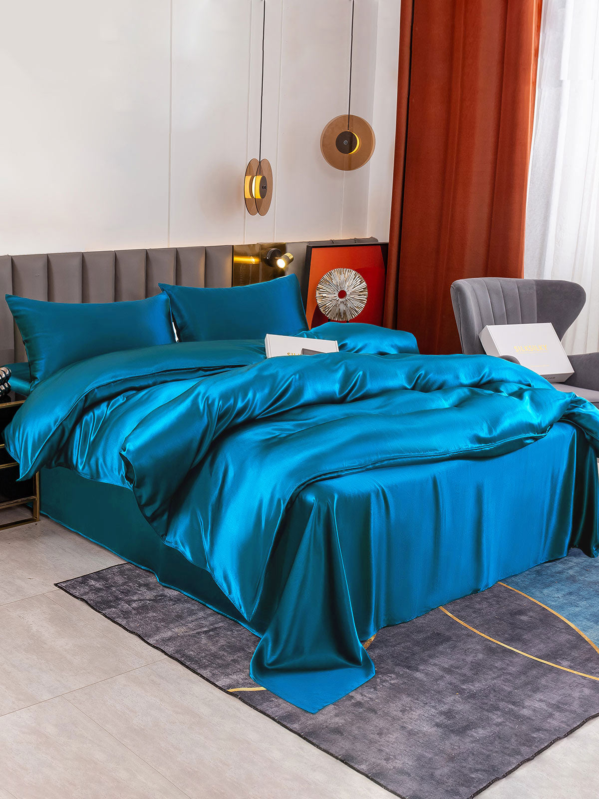 SilkSilky US 19Momme Pure Silk Bedding Set Teal 001