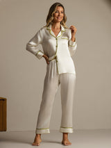 [White] SilkSilky  Long Sleeve Notch Collar Women's Pajamas 009