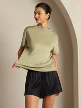 [Dried Herb] SilkSilky  100% Silk Jersey Short Sleeve Mock Neck Women's T-Shirt 003