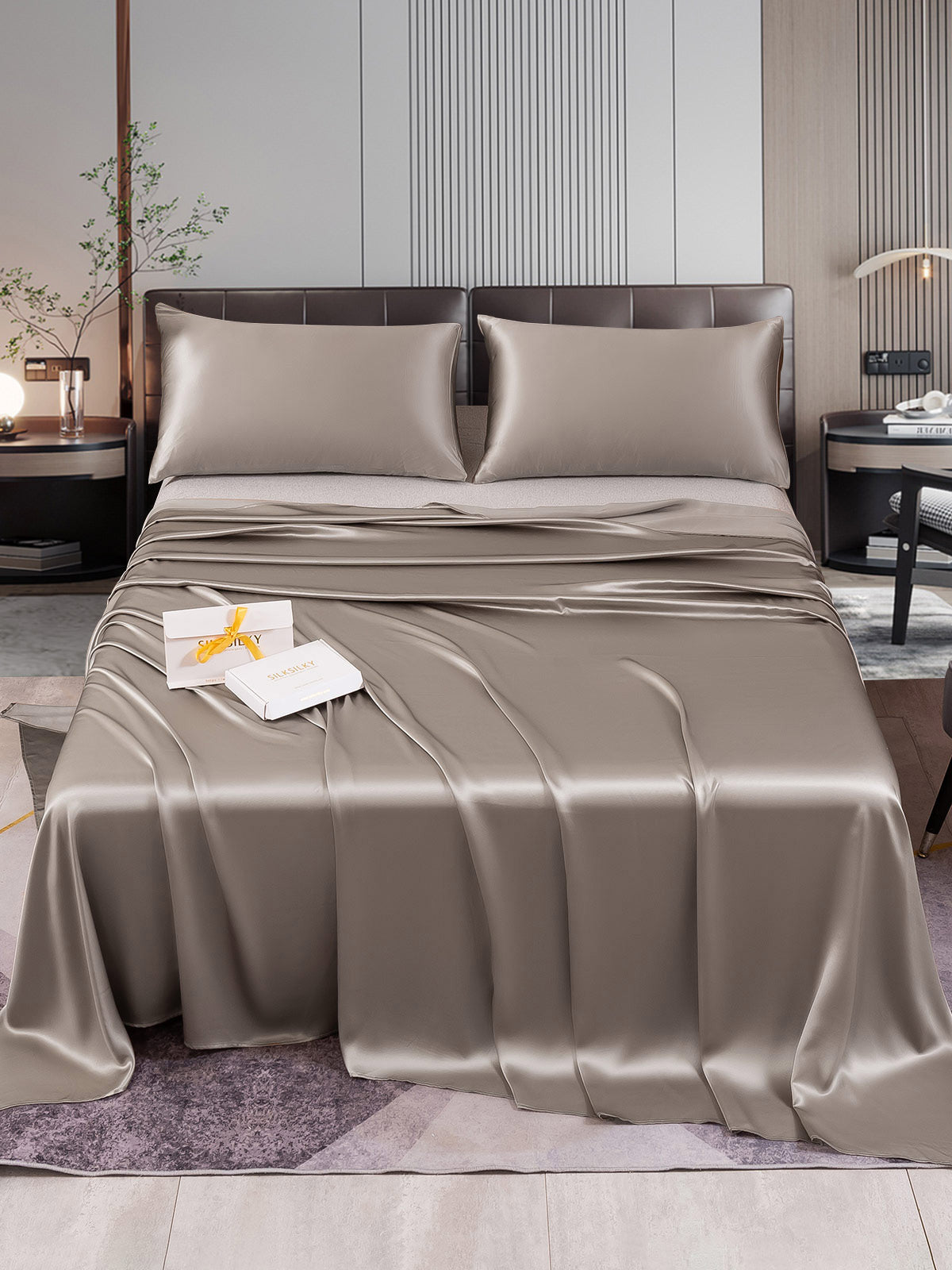 SilkSilky US 22Momme Pure Silk Bedding Set Gray 001