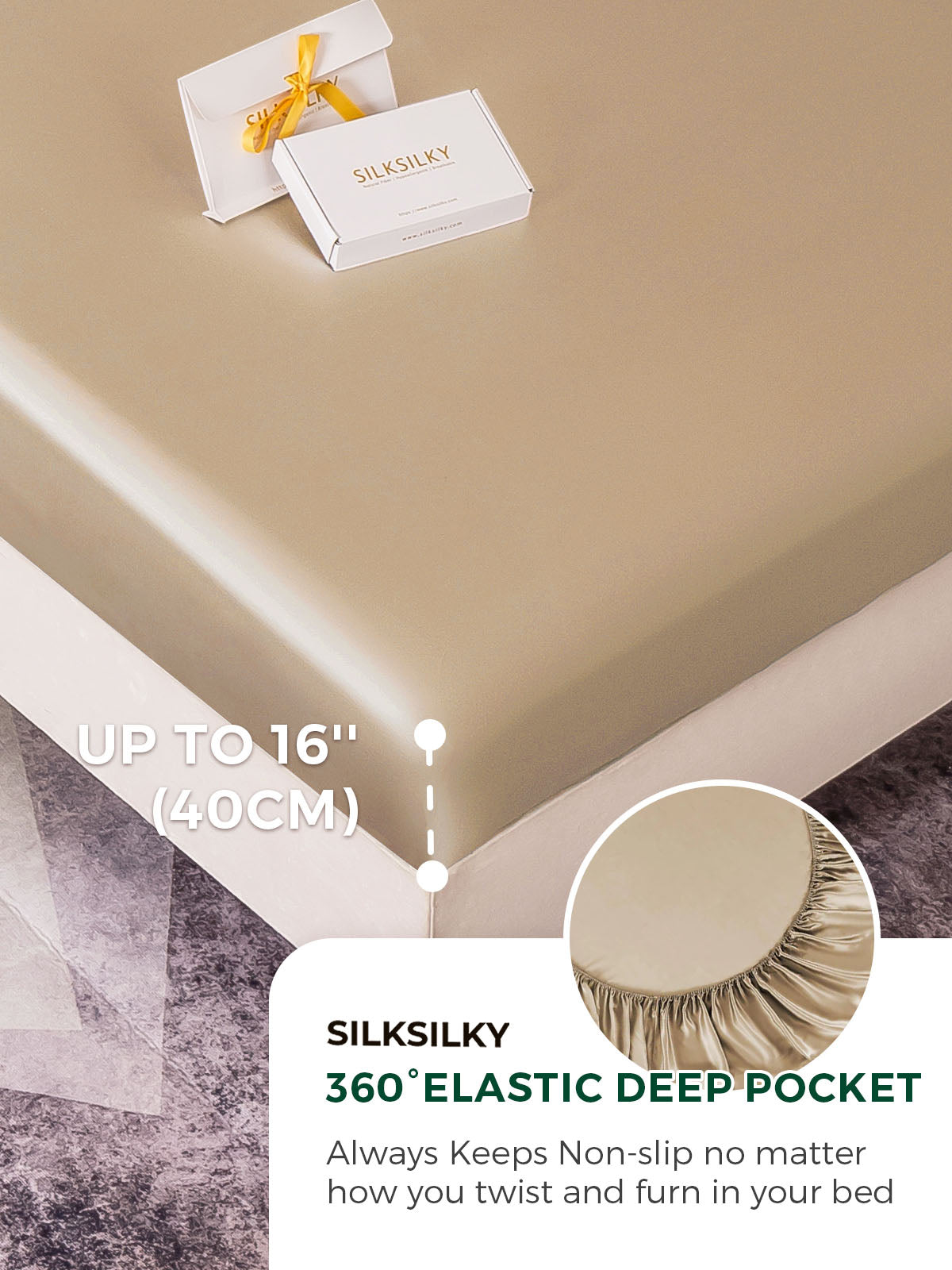 [Beige] SilkSilky  19Momme Pure Silk Bedding Set 003