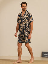 [Black Dragon] SilkSilky  Short Sleeve Notch Collar Men's Pajamas 006