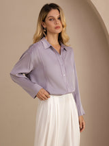 [Purple] SilkSilky Long Sleeve Lapel Collar Blouse 004