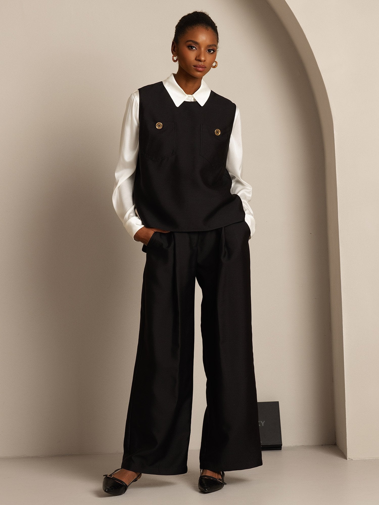 [Black] SilkSilky  32Momme Silk Womens Vest 003,