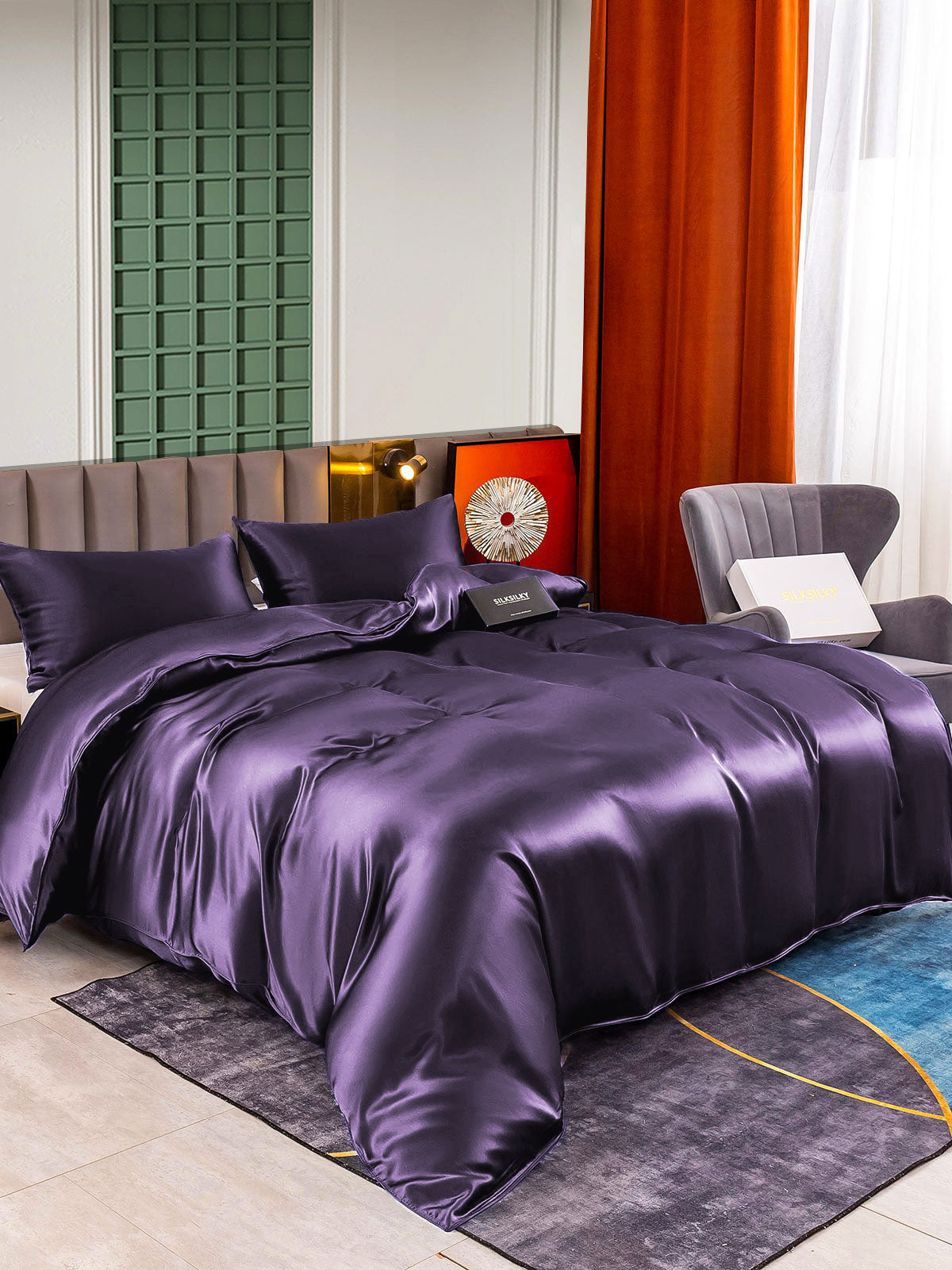 SilkSilky US 25Momme Pure Silk Bedding Set DeepPurple 001