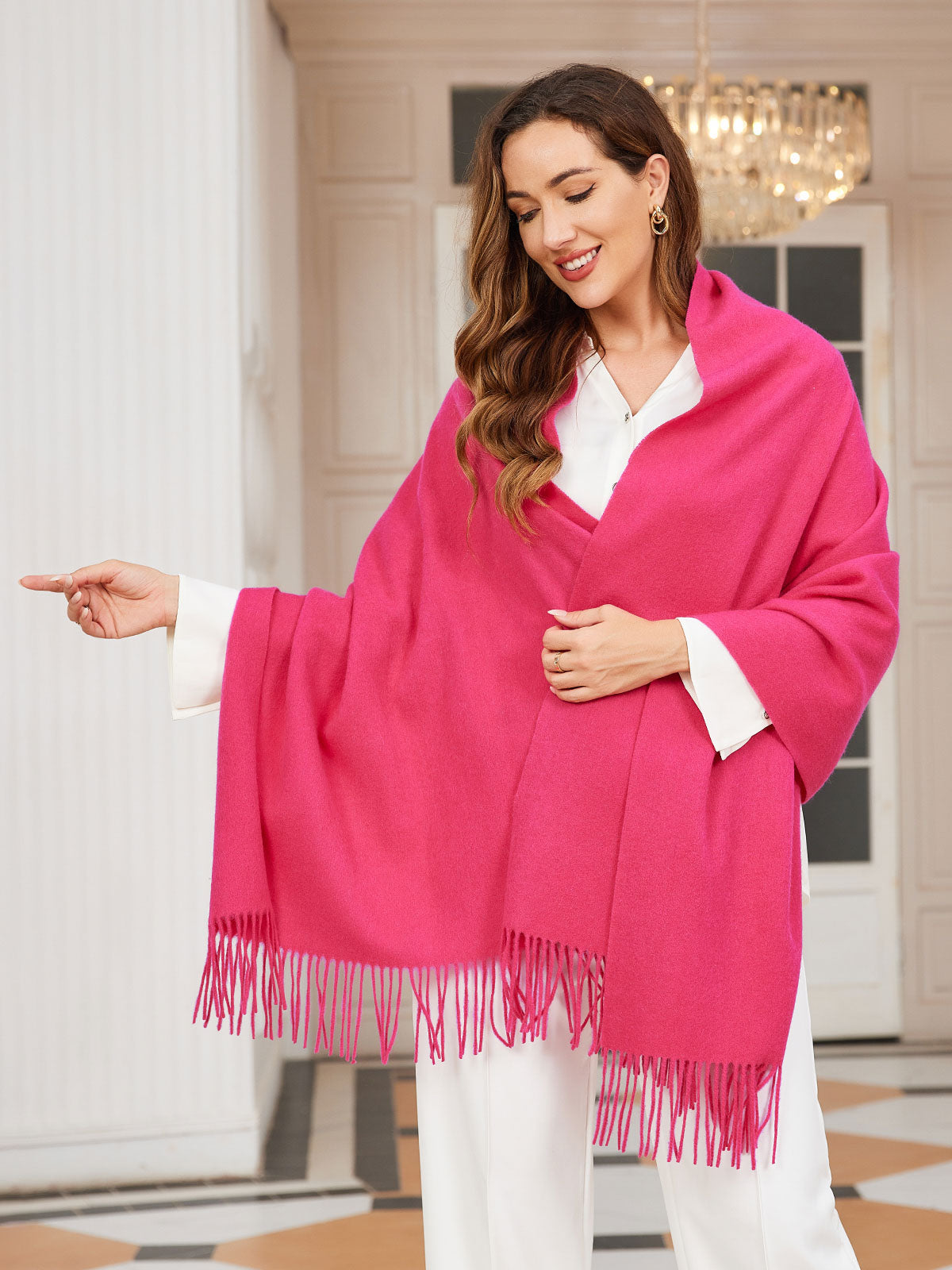 [Rose Red] SilkSilky  Wool Scarf 001