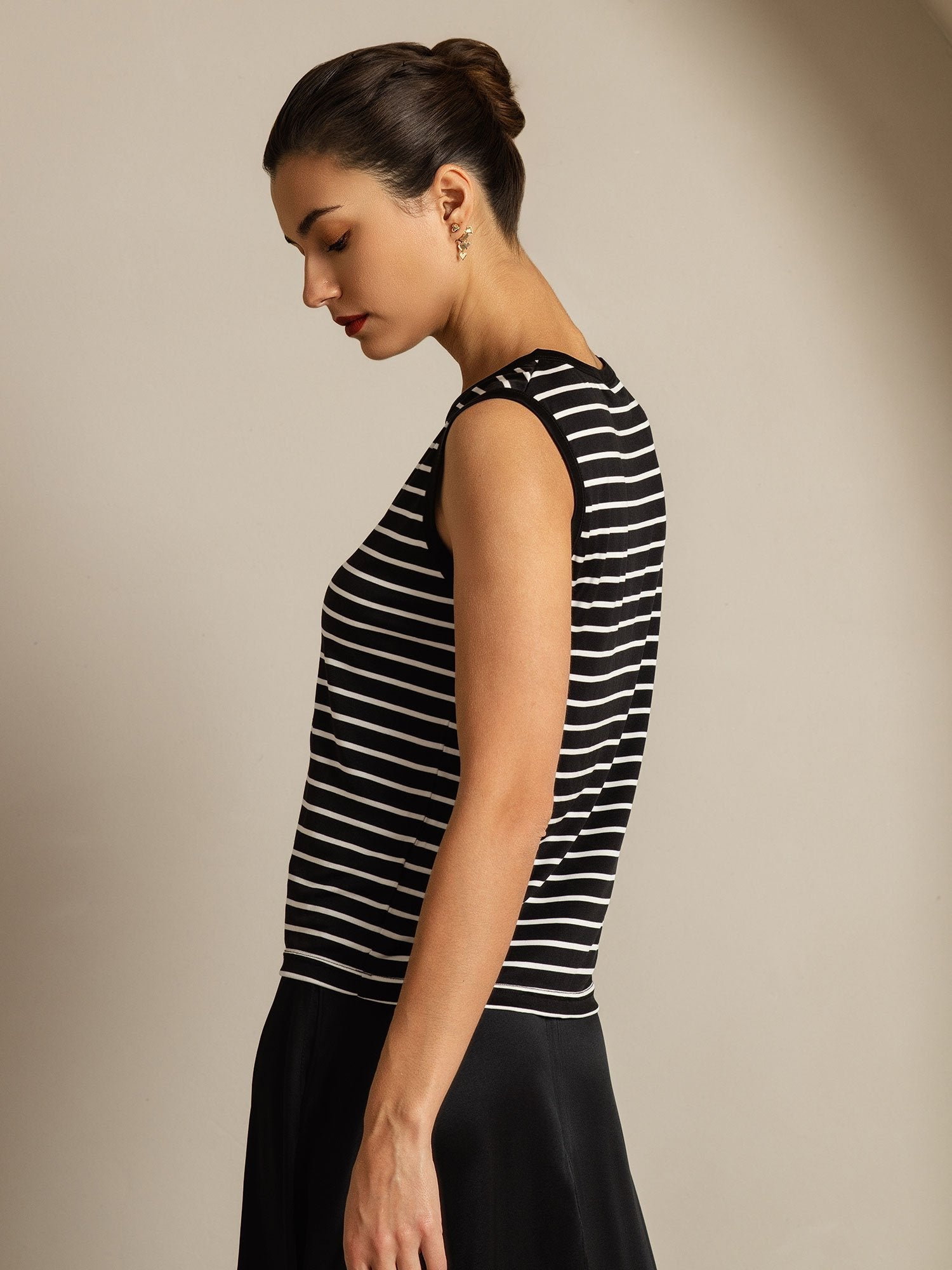 [BlackStripe] SilkSilky Pure Silk Round Neck Camisole Top 003