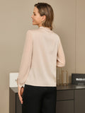 SilkSilky US 19Momme Silk Blend Long Sleeve Stand Collar Women's Shirt Beige 002