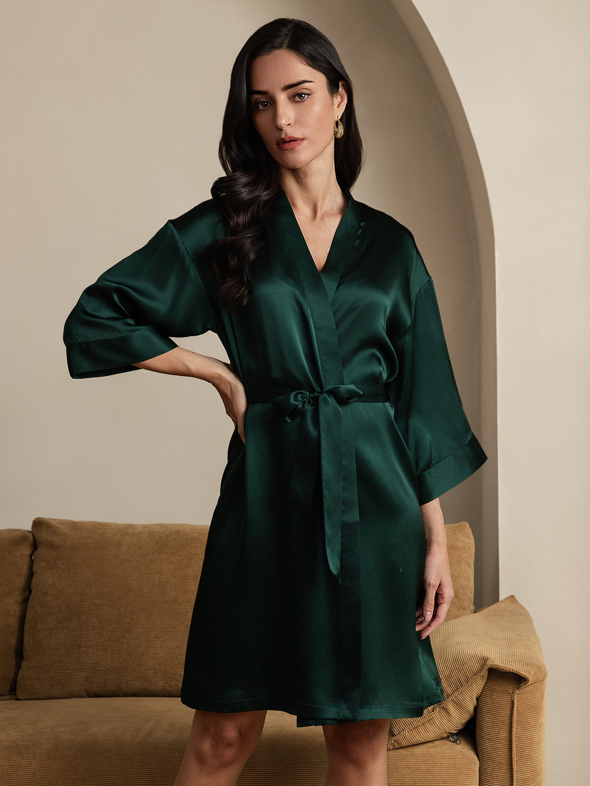 [Dark Green] SilkSilky  Pure Silk Womens Robe 003