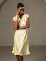 [Yellow] SilkSilky  Cap Sleeve V Neck Nightgown 001