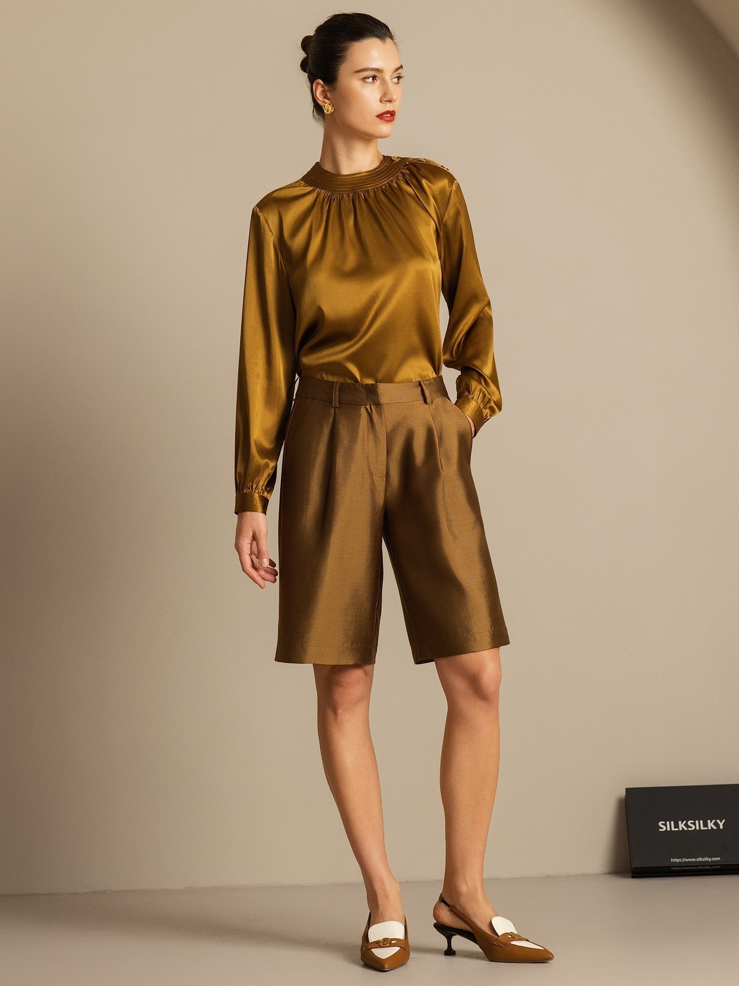 [Bronze] SilkSilky  32Momme Silk Womens Shorts 008,