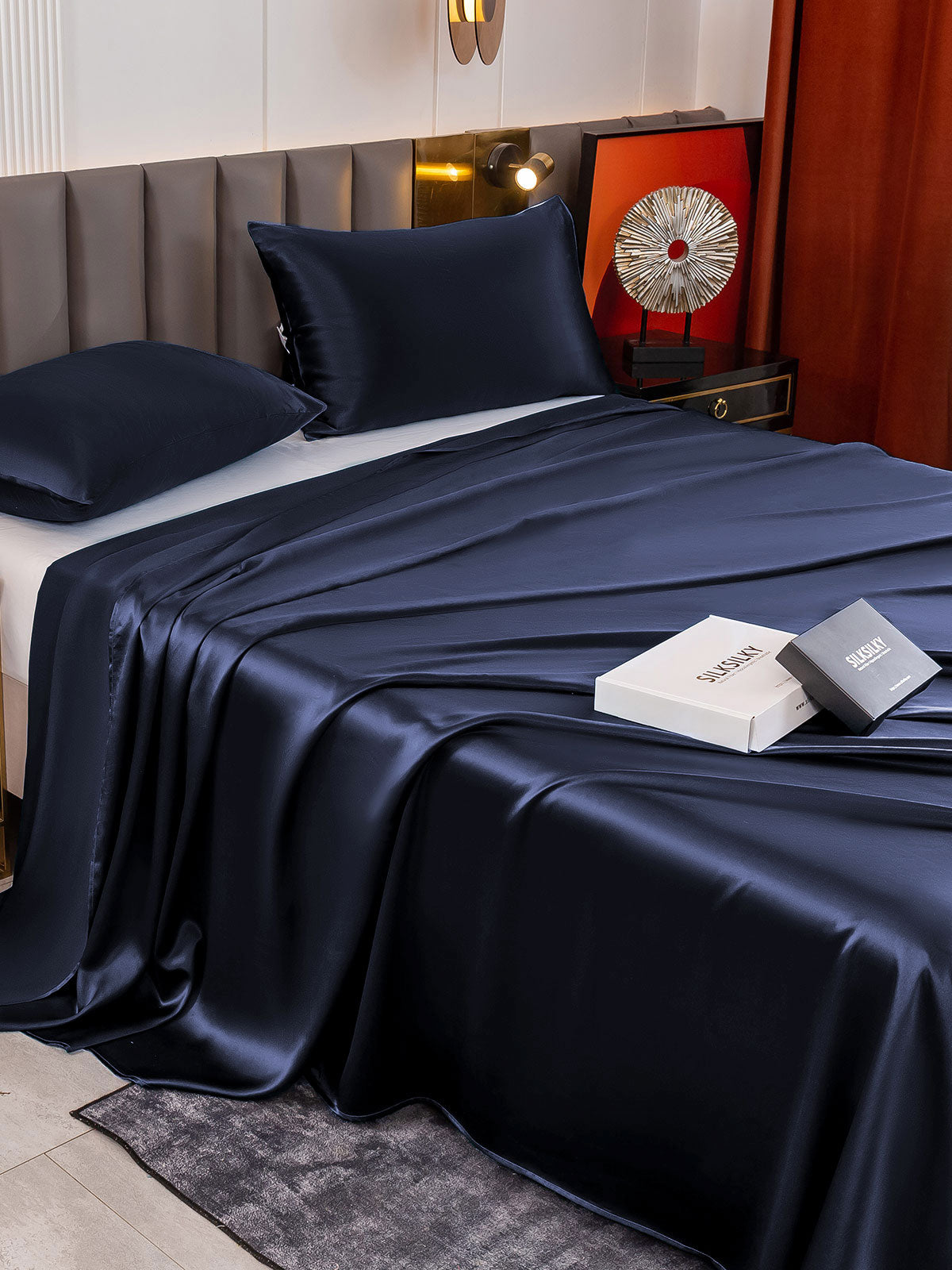 SilkSilky US 19Momme Pure Silk Bedding Set DarkBlue 004