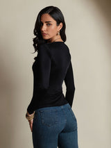 [Black] SilkSilky  Silk Jersey Long Sleeve Round Neck Women's T-Shirt 002