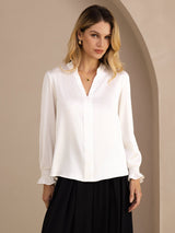 [White] SilkSilky  Long Sleeve Split Women's Blouse 003