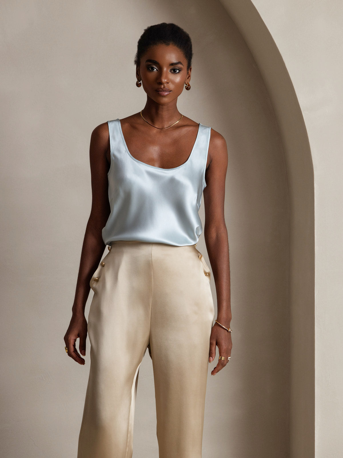 [Light Blue] SilkSilky  Pure Silk Wrap Camisole Top 005
