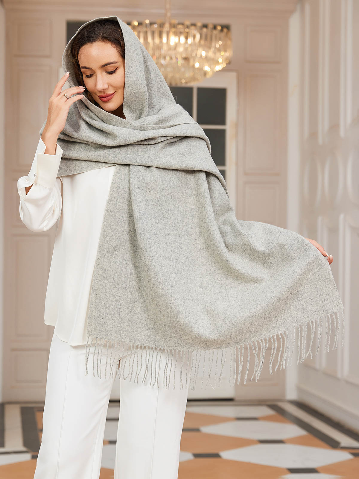 [Light Gray] SilkSilky  Wool Scarf 003