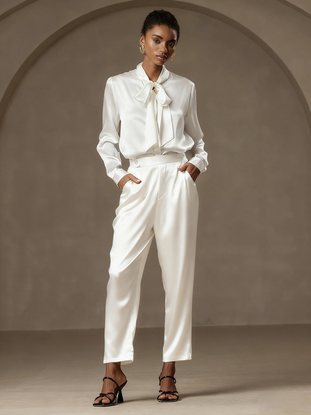 [White] SilkSilky  19Momme Silk Womens Pants 001