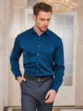 SilkSilky US Silk Blend Long Sleeve Collar Men's Shirt Teal 003