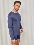 SilkSilky US Silk Knitted Long Sleeve V Neck Men's T Shirt DarkBlue 004