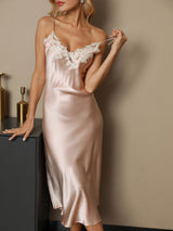[Pink] SilkSilky  Spaghetti Strap V Neck Dress 005