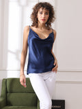 SilkSilky  Pure Silk Sleeveless Cowl Neck Camisole Top DarkBlue 002