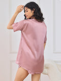 SilkSilky US Pure Silk Short Sleeve Round Neck Women's Pajamas PaleMauve 002